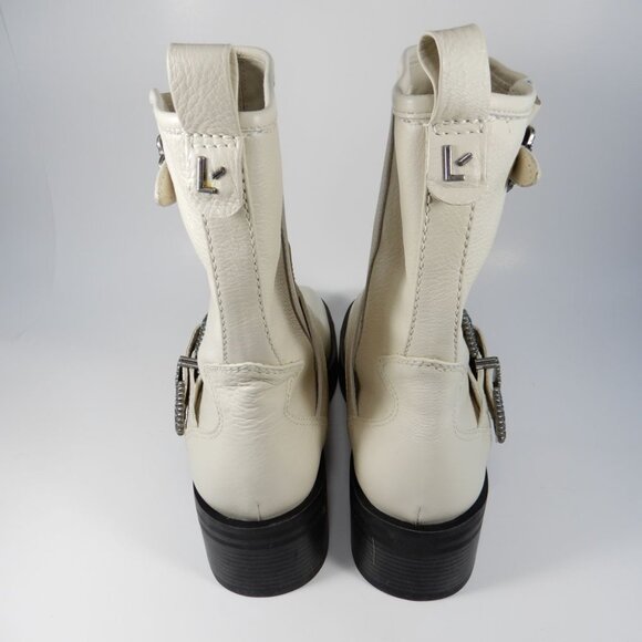 Larroude Hardy Buckle Moto Western Boots Size 8 Natural White Leather NEW $450 - Picture 11 of 16